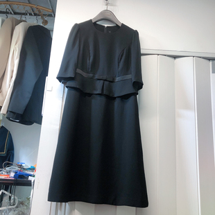 XL码黑色假两件气质收腰连衣裙腰部蝴蝶结优雅职业连衣裙