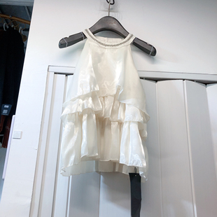 荷叶边无袖 上衣女春夏甜美显瘦水钻挂脖背心吊带