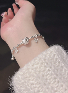 纯银s925银福字kt猫达摩蛋kt猫小众设计原创百搭手链手链可调节