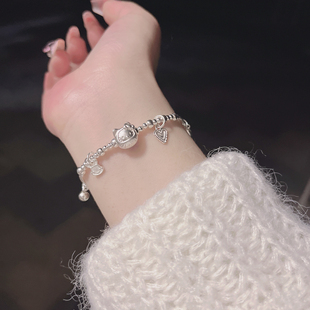 纯银s925银福字kt猫达摩蛋kt猫小众设计原创百搭手链手链可调节