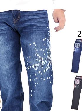 络缲魂KARAKURI和柄浮世绘樱花刺绣男士牛仔长裤宽松直筒潮大码