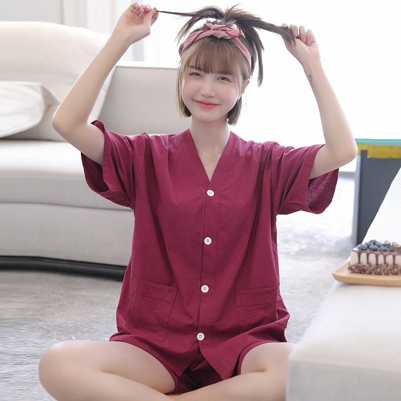 艾灸服纯棉情侣短袖短裤前后开扣