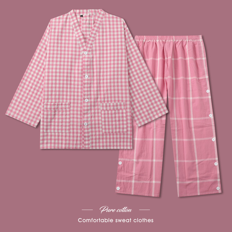 艾灸服100%纯棉女款前后开扣裤子开扣针灸按摩服长款理疗服开背服
