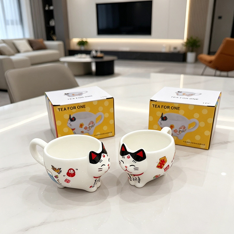 陶瓷水杯可爱招财猫加厚儿童杯