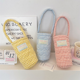 绗缝抽绳收纳袋水杯防烫束口袋ccd拍立得收纳包零钱袋夹棉相机包