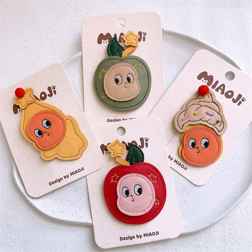 新款儿童皮质可爱卡通娃娃水果发夹小女孩侧边刘海夹宝宝碎发BB夹