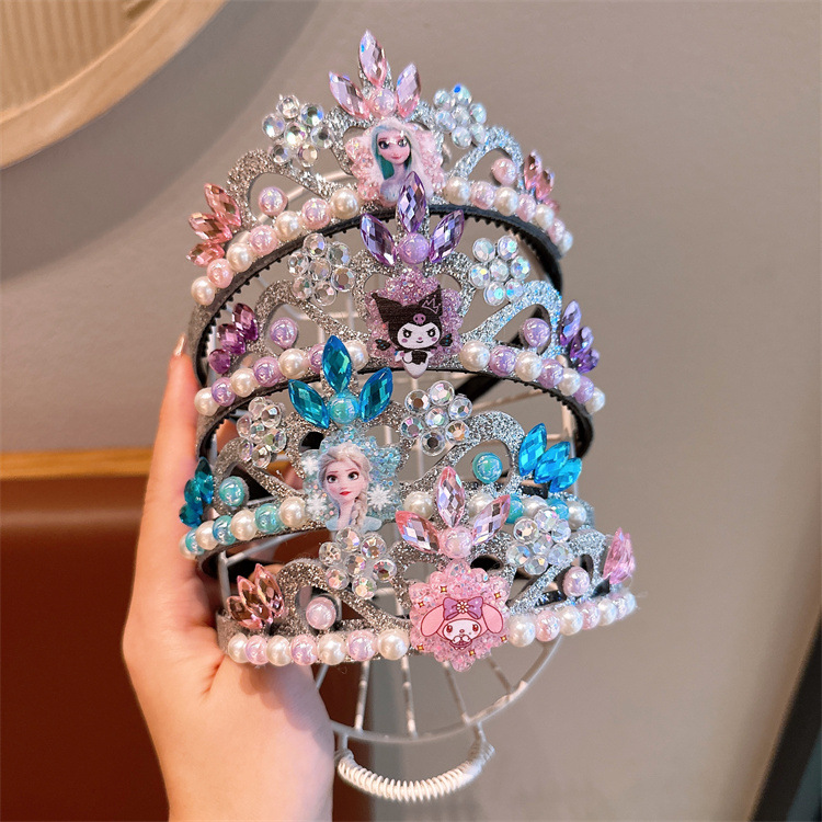 儿童皇冠冰雪奇缘发箍头饰艾莎公主闪钻珍珠发卡女童卡通王冠头箍