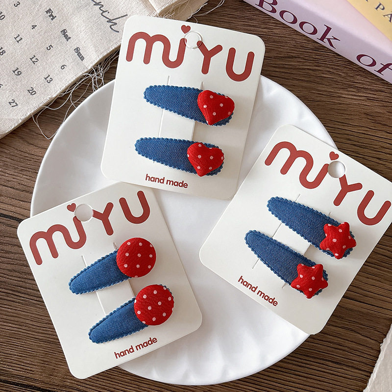 韩系儿童布艺红蓝牛仔波点爱心星星水滴宝宝bb夹碎发刘海夹发饰