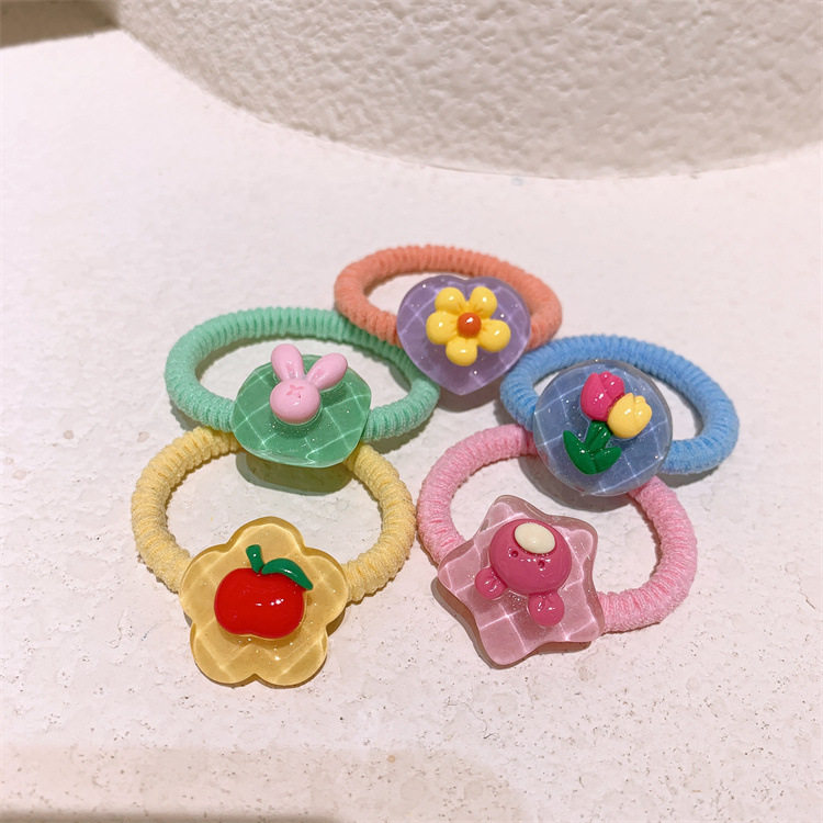 甜美果冻色花朵发圈儿童透明卡通兔子头绳女童扎头发皮筋发绳头饰