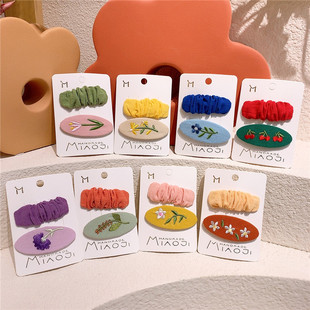 韩版 头饰儿童布艺褶皱BB夹小女孩刺绣花朵发夹宝宝刘海侧边夹发卡