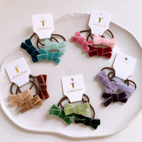 初秋新款儿童渐变丝绒蝴蝶结发圈头绳甜美少女扎马尾皮筋发绳头饰