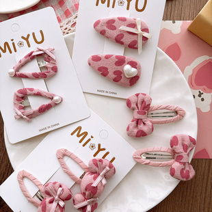 韩版甜美布艺蝴蝶结儿童刘海bb夹发夹粉色系糖果女童侧边碎发卡子