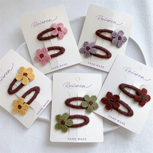 秋冬新款儿童毛线花朵发夹甜美女童对装刘海夹子侧边碎发BB夹发卡