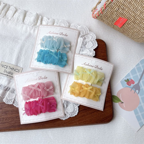 可爱儿童蝴蝶结网纱褶皱发夹甜美女童侧边刘海夹宝宝碎发BB夹发卡