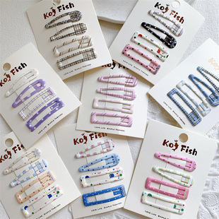 新款儿童波点格纹方形发夹水滴碎发BB夹小女孩组合发卡边夹刘海夹