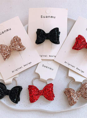 新款儿童亮片双层蝴蝶结发夹发圈侧边刘海夹扎头发皮筋头绳