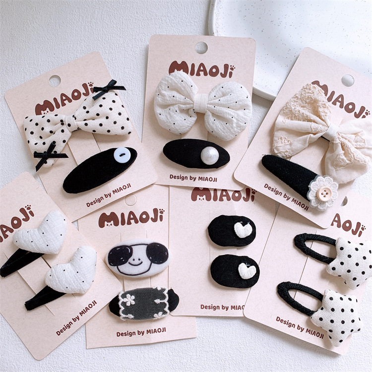 新款儿童黑白圆点蝴蝶结爱心发夹甜美女童侧边刘海夹碎发BB夹发卡