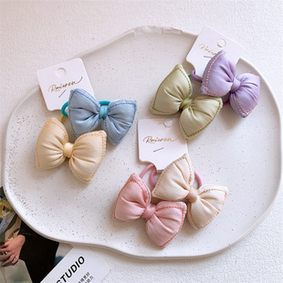 新款 头绳发饰 儿童塞棉撞色蝴蝶结发圈女孩不伤发皮筋发绳宝宝对装