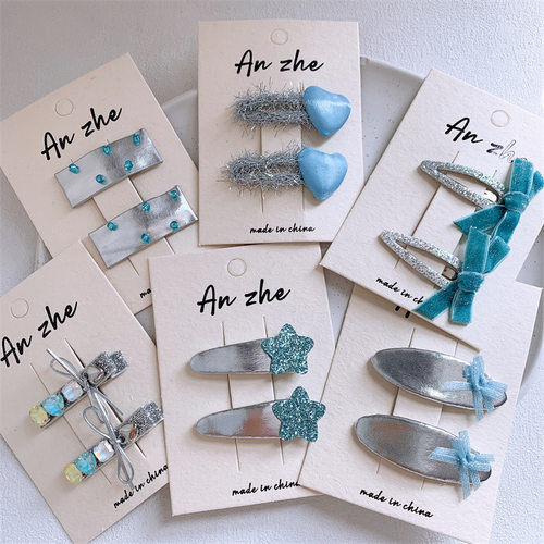 新款儿童蝴蝶结爱心发夹银色水滴BB夹甜美女童侧边刘海夹发卡头饰