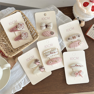 新款儿童蝴蝶结格纹纽扣发夹可爱女童卡通发卡侧边刘海夹碎发BB夹