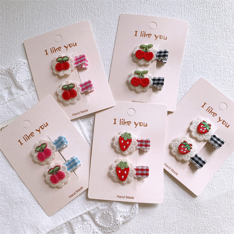 甜美儿童刺绣水果草莓格子发夹小女孩侧边刘海夹不伤发全包夹发卡,童装/婴儿装/亲子装,发饰,淘宝优惠券,粉丝福利购,淘宝优惠卷