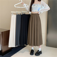 实拍早秋百褶裙胖MM减龄A字裙别致设计感半身裙夏季中长裙纯色