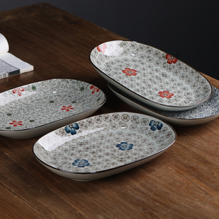 日式椭圆形冬瓜造型餐盘创意复古风釉下彩特大号装鱼盘家用菜盘子