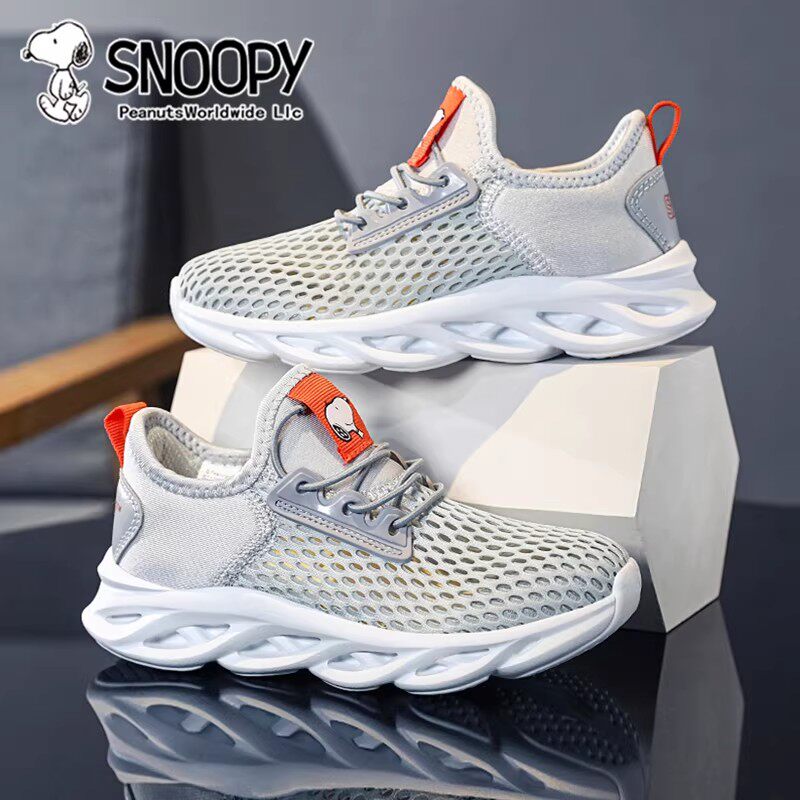 史努比男童镂空网眼运动鞋夏季女中大童透孔跑步鞋一脚蹬单层网鞋