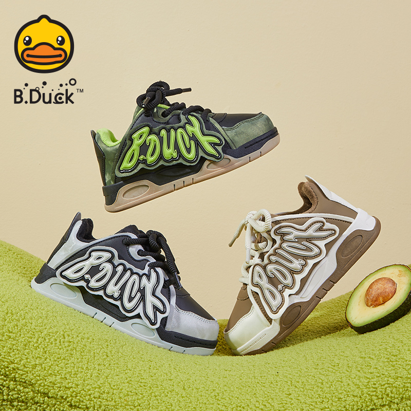 B.Duck小黄鸭男童加绒板鞋装饰鞋带男中大童休闲鞋韩版潮棉鞋运动