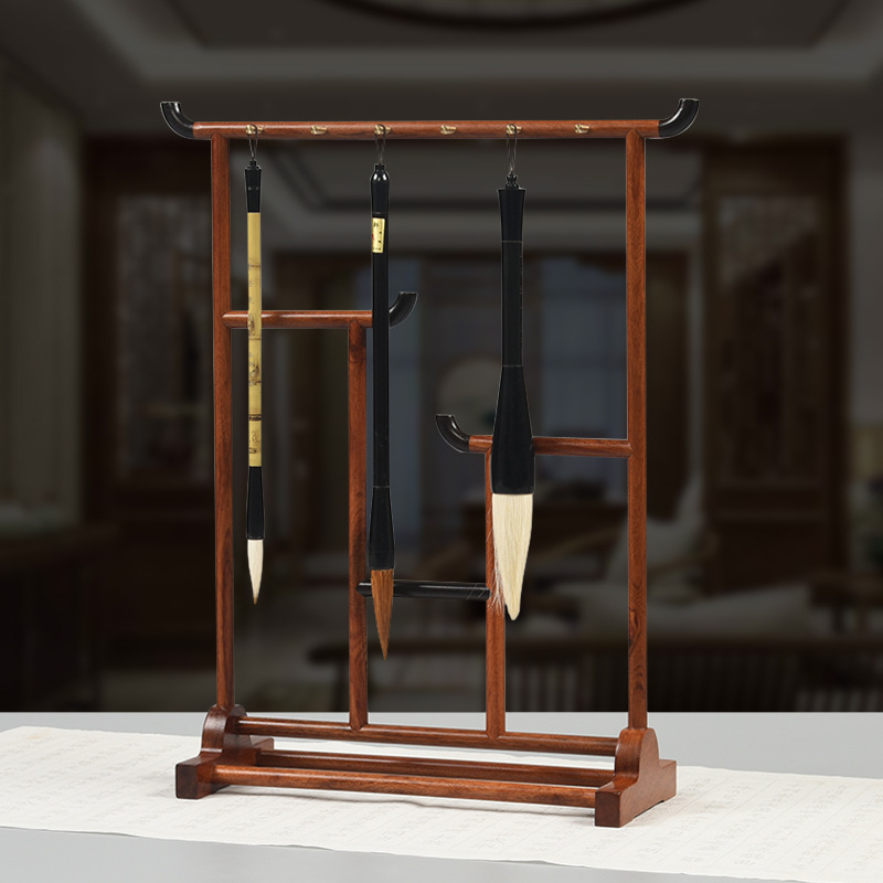 实木毛笔架笔挂 酸枝木红木毛笔展示架笔搁笔挂 文房四宝书法用品