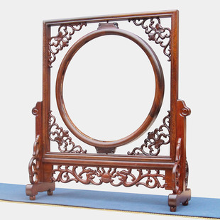 红木鸡翅木台屏屏风插屏实木装饰摆件双面绣装裱字画镜框相框底座