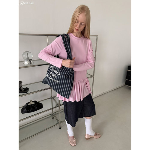 Rockrio Rarelicold百褶边长袖圆领弹力打底衫