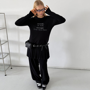 打底衫 Rockrio 修身 字母印花百褶连衣裙长袖 Rarelicold