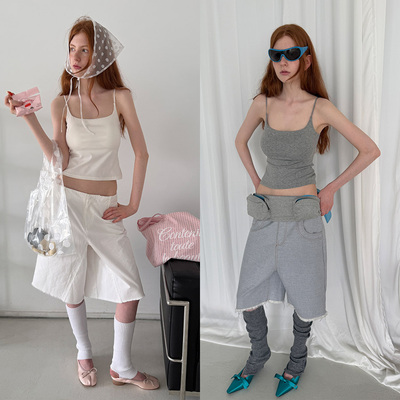 Rockrio Rarelicold细肩带基础百搭吊带背心 白色灰色
