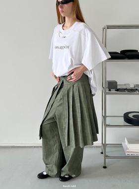 Rockrio Rarelicold 外百褶假两件长裤 军绿色