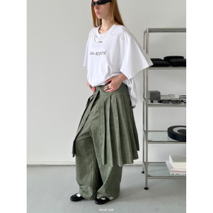 军绿色 外百褶假两件长裤 Rockrio Rarelicold