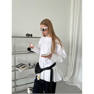 假两件下百褶T恤 Rockrio 袖 衬衫 白色 Rarelicold