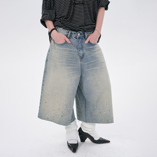 彩钻水洗牛仔七分裤 Rockrio Rarelicold