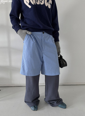 Rockrio Rarelicold 假两件一体休闲卫裤 蓝色格纹藏青色