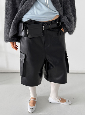 Rockrio Rarelicold 大口袋五分皮裤PU中裤