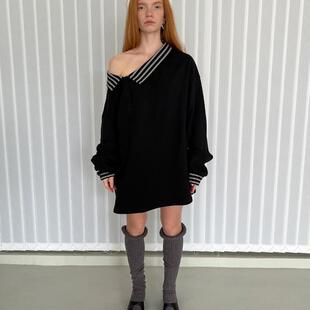 Rockrio 条纹斜领polo露肩卫衣 Rarelicold