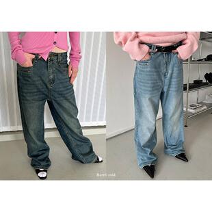 深蓝浅蓝 加绒基础直筒牛仔裤 Rockrio Rarelicold