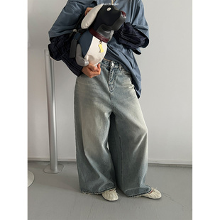 Rockrio Rarelicold unisex阔腿低裆牛仔裤 晕染水蓝色