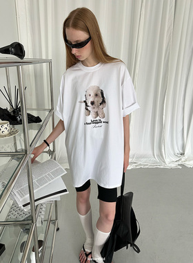 Rockrio Rarelicold 狗狗图案印花宽松短袖T恤 白色