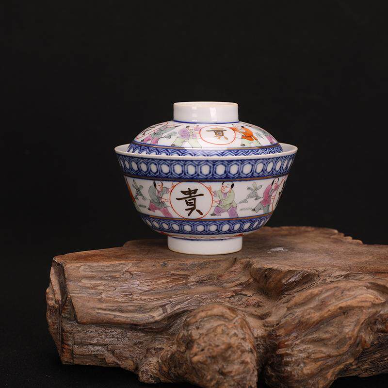 江西瓷业公司厂瓷粉彩富贵长寿二才盖碗功夫茶碗厂货收藏