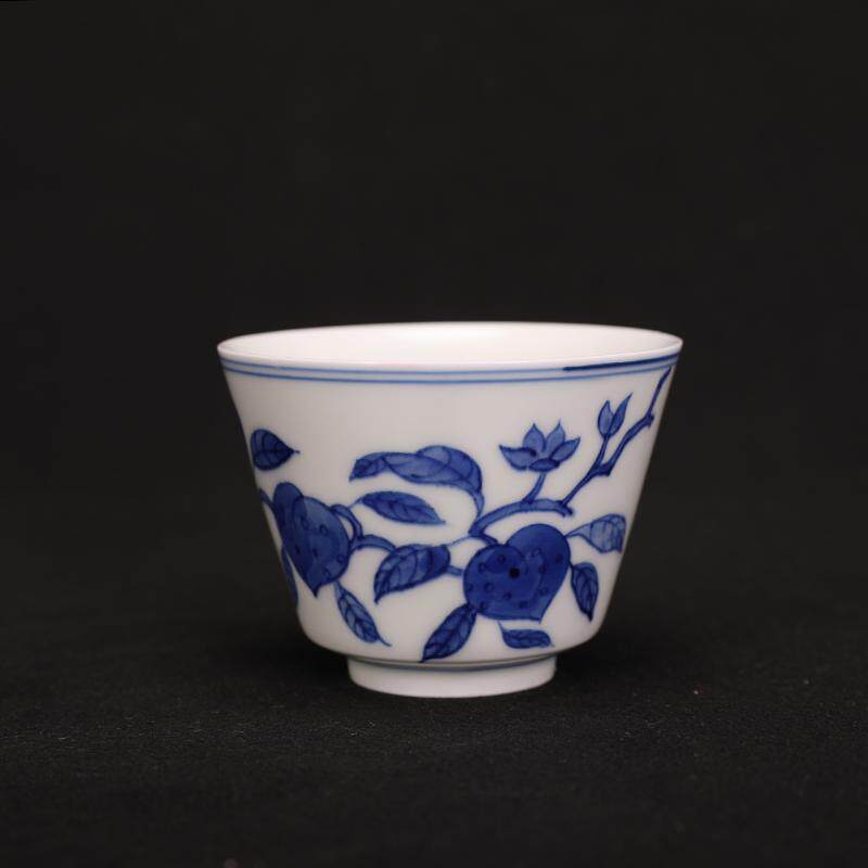 景德镇手绘青花陶瓷仿古品茗杯主人杯单个专用高档白瓷功夫茶杯