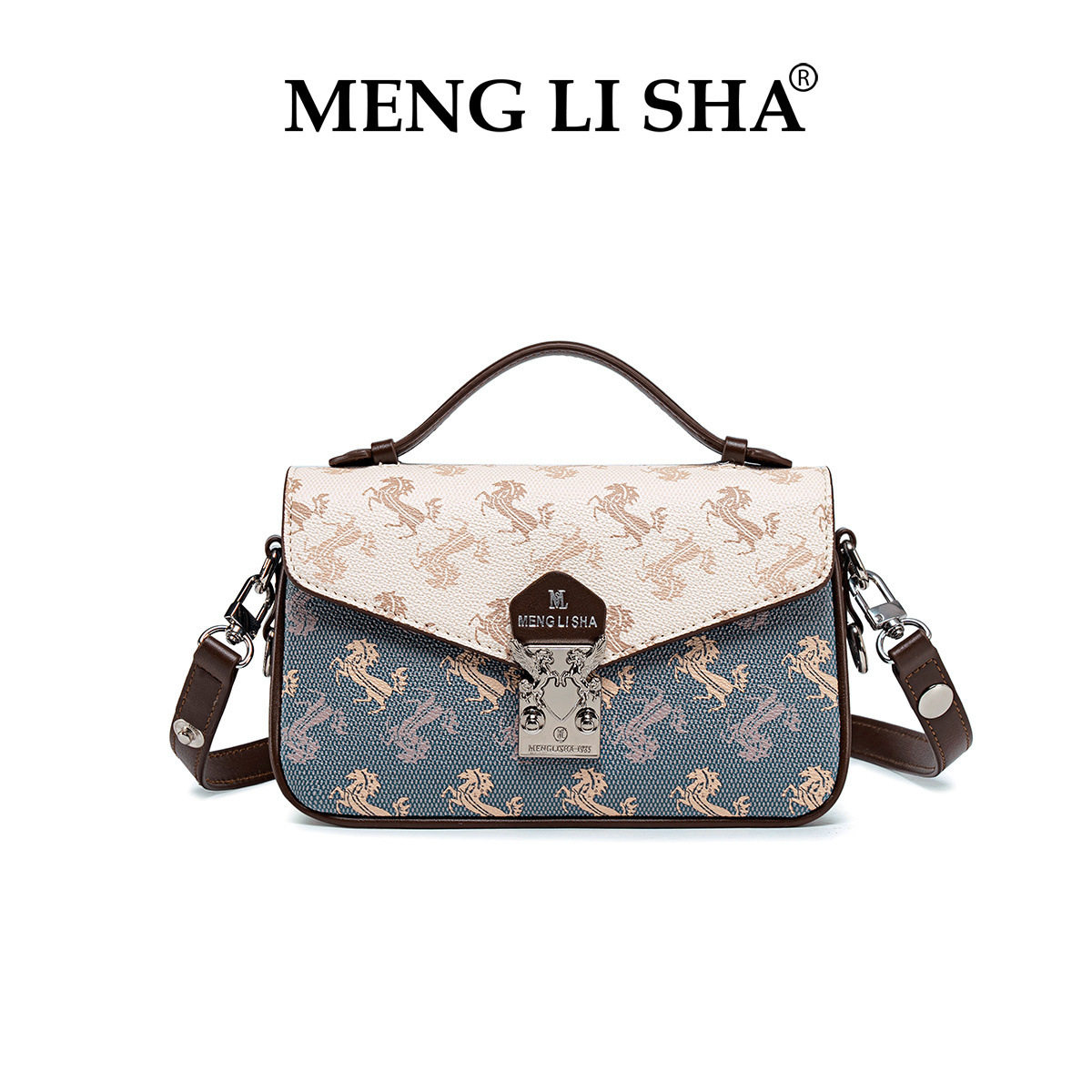 CCD欧美复古手提邮差包女新款百搭通勤大容量单肩斜挎包撞色拼接