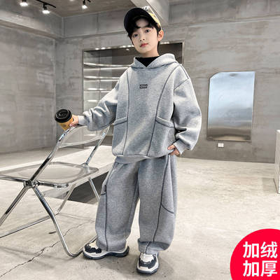 男童冬装卫衣加绒加厚运动两件套