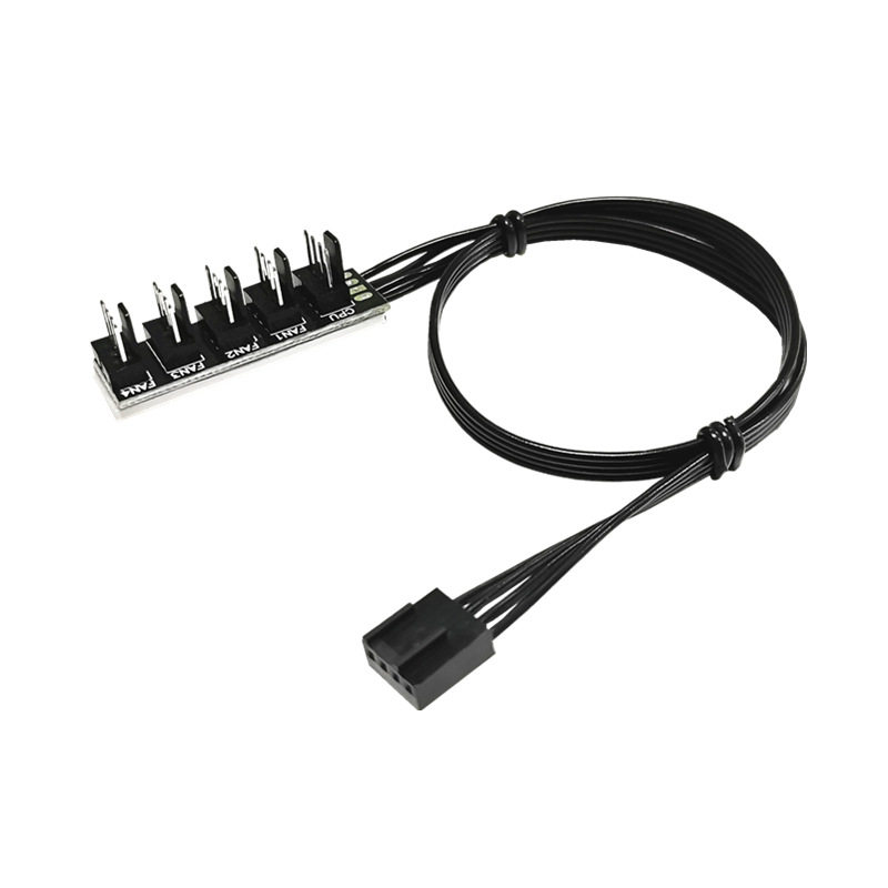 电脑机箱风扇PWM温控调速转接线 FAN主板4Pin四针一分五HUB集线器