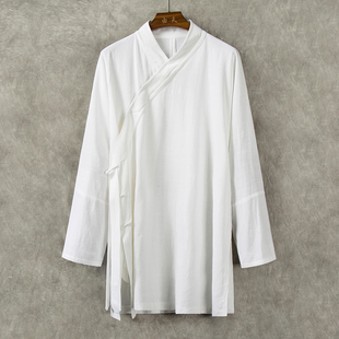 长袖 由天 外套中国风男装 亚麻汉服中长款 棉麻居士服 古风禅意男士